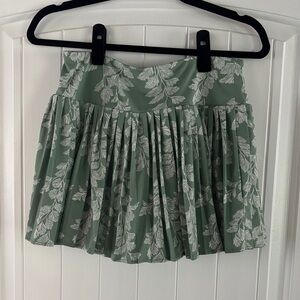Floral Green Pleated Skirt